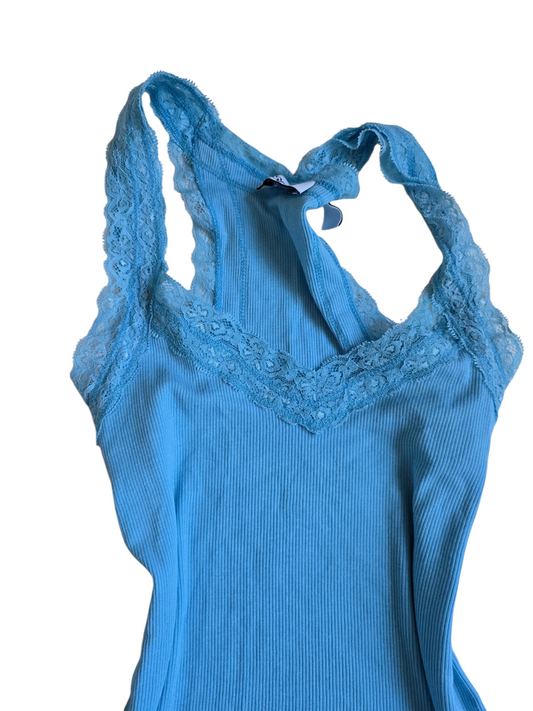 2000s vintage blue ribbed lace top