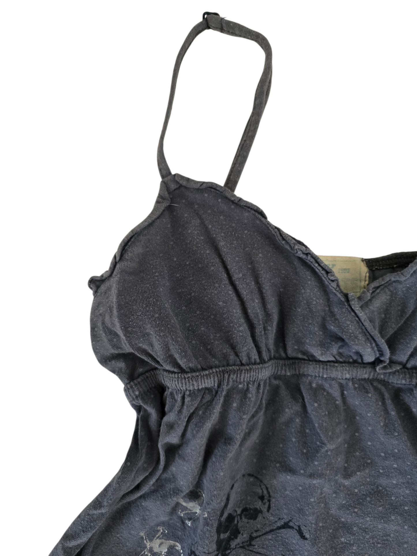 2000s vintage softgrunge skull polka dots babydoll top