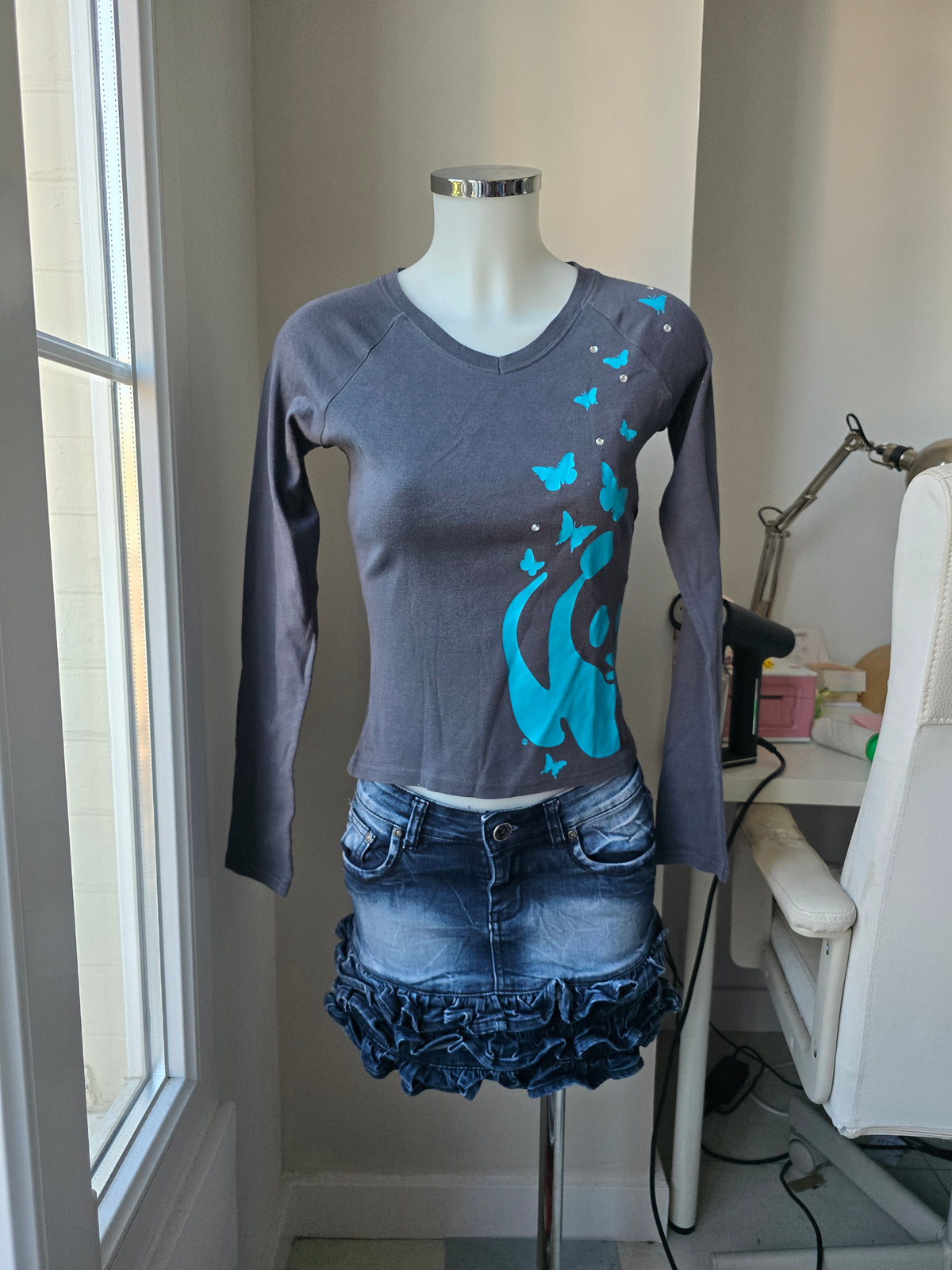 2000s vintage scene printed long sleeve top