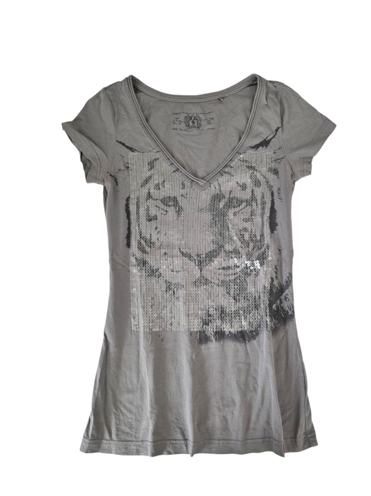 2000s vintage indie sleaze printed tiger sequined top - zimfriperie