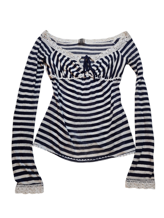 90s vintage downtowngirl offshoulder stripes milkmaid top