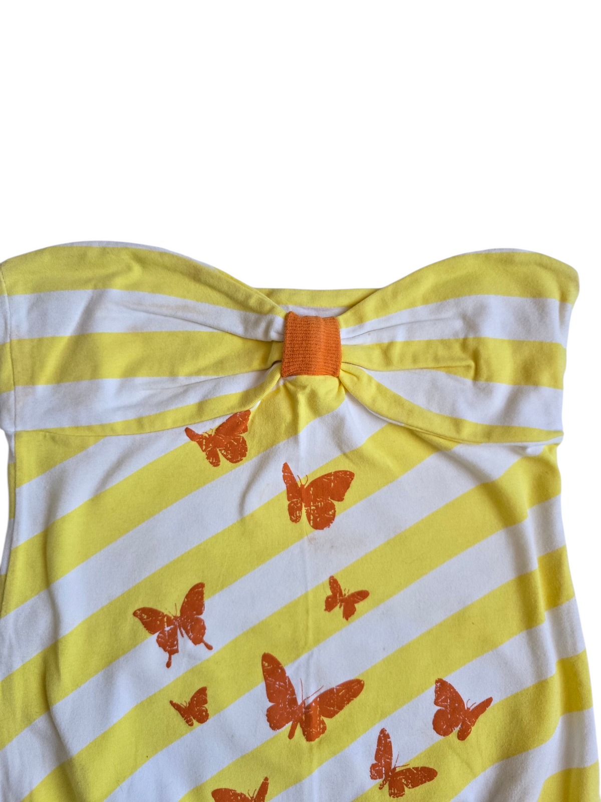 2000s vintage indie sleaze yellow striped strapless babydoll top