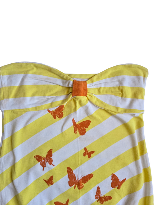 2000s vintage indie sleaze yellow striped strapless babydoll top