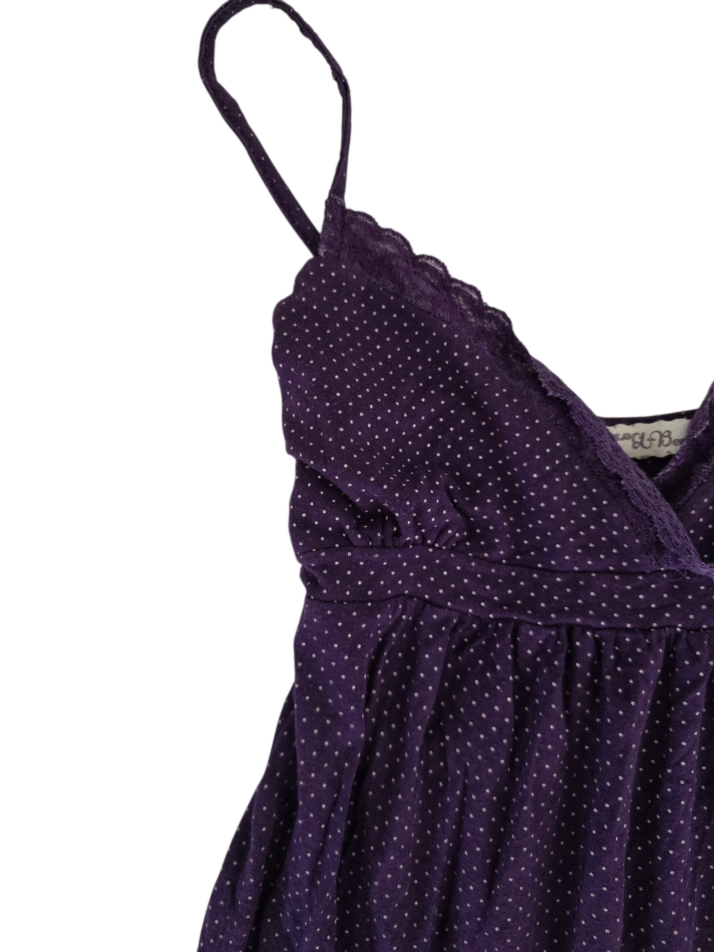2000s vintage whimsy twee polka dots purple babydoll top