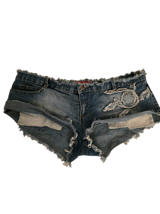 2000s fairy softgrunge denim low rise mini short