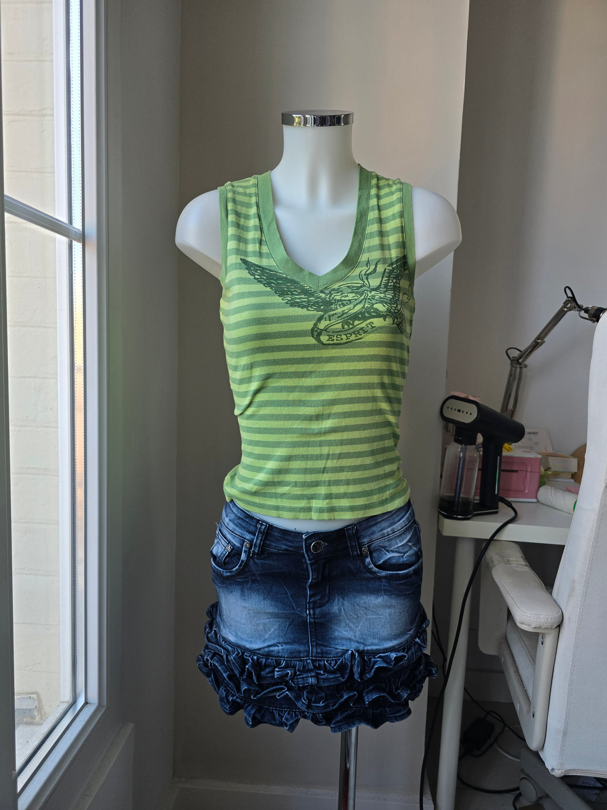 2000s vintage indie sleaze striped green top