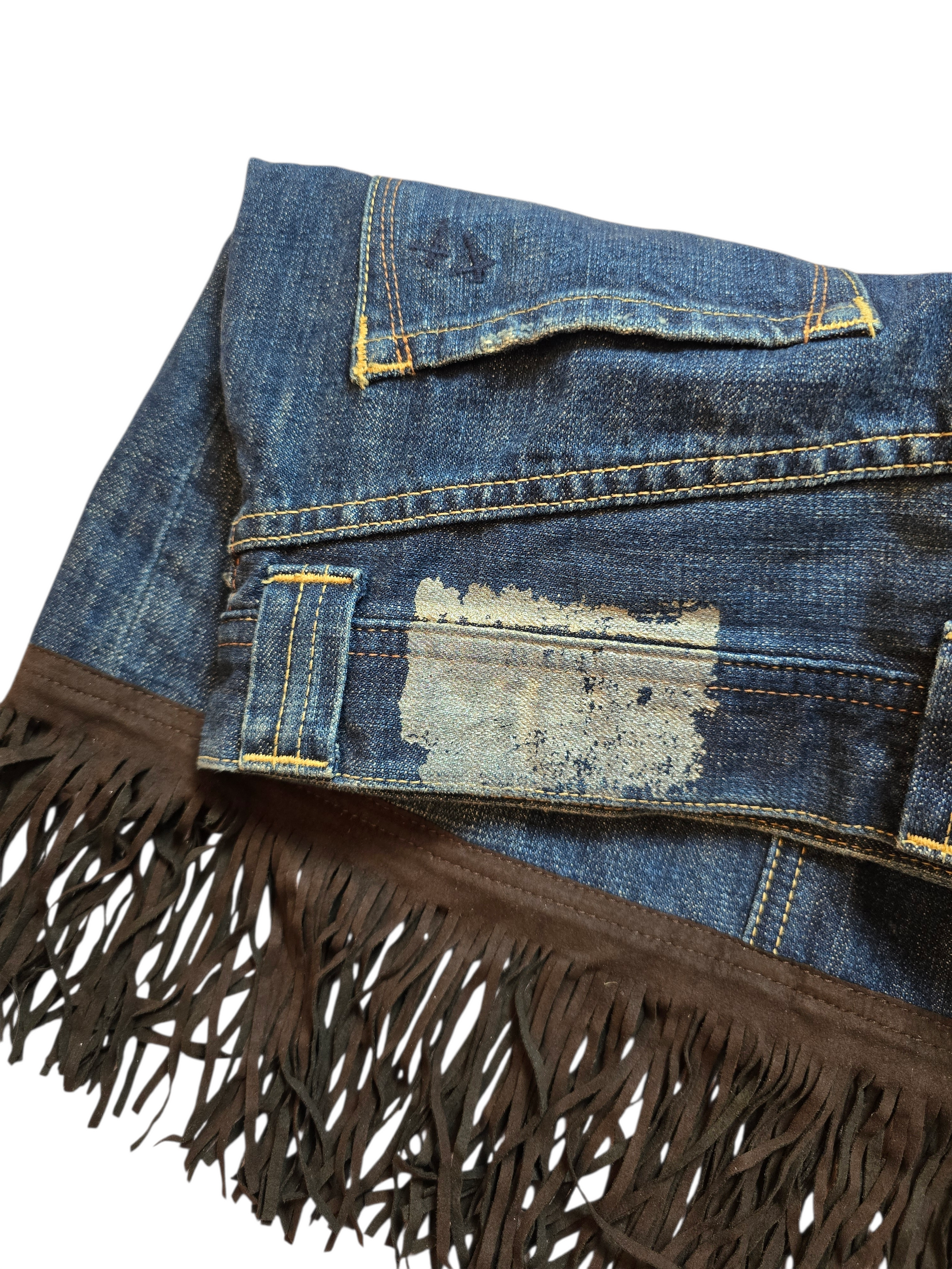 00s japan vintage denim cowgirl fringes skirt - zimfriperie
