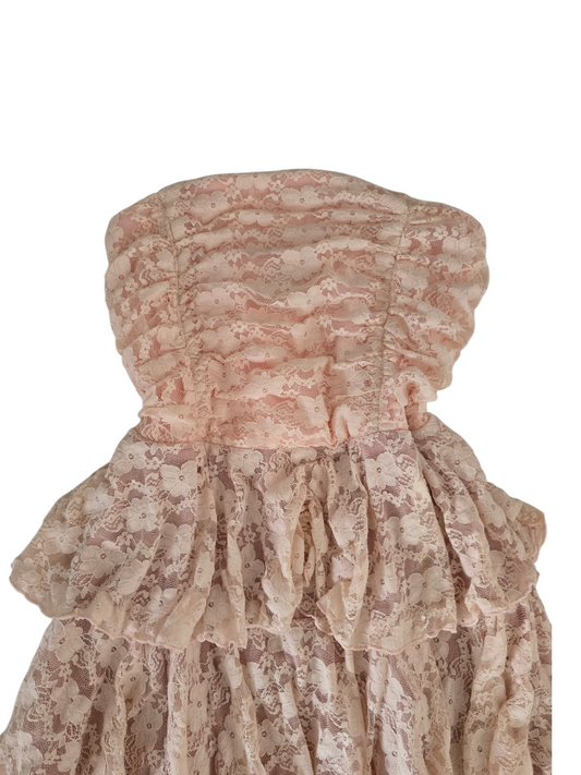 2000s vintage coquette lace ruffle strapless dress - zimfriperie