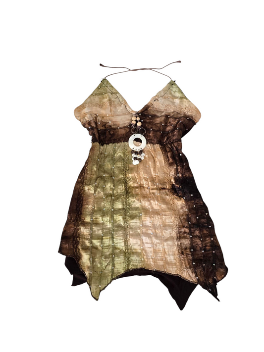 Y2k vintage bohemian sequin asymmetric backless top