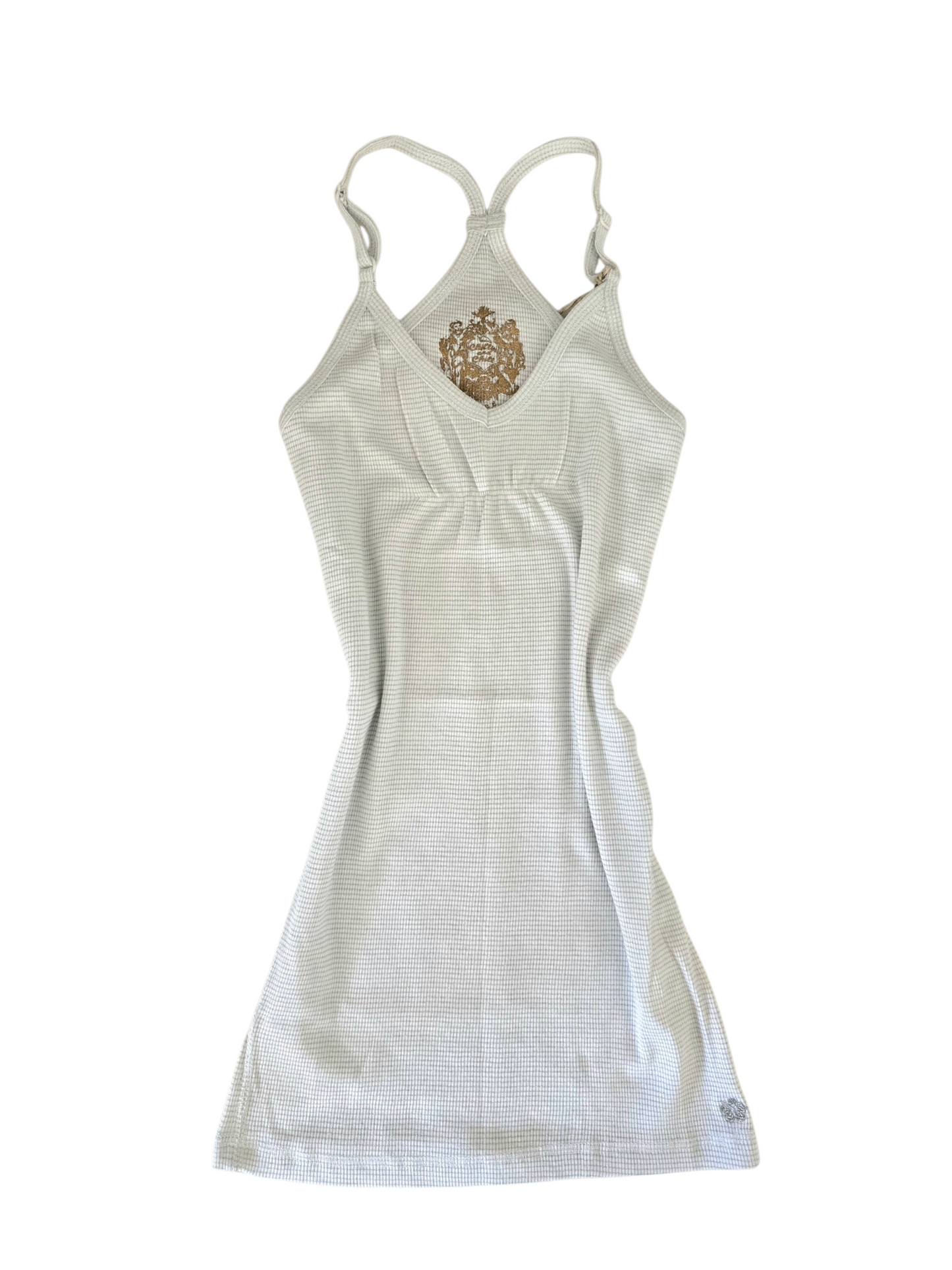 2000s vintage coquette white and grey shinny fitted cami top - zimfriperie