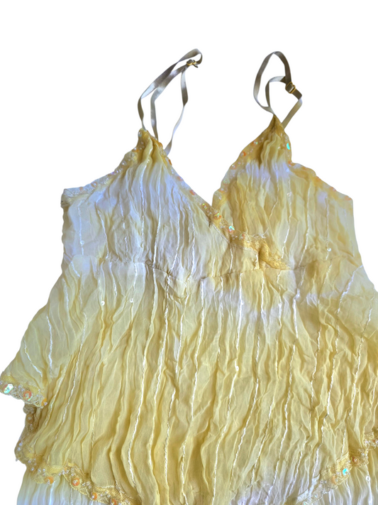2000s vintage fairy sequins babydoll yellow top