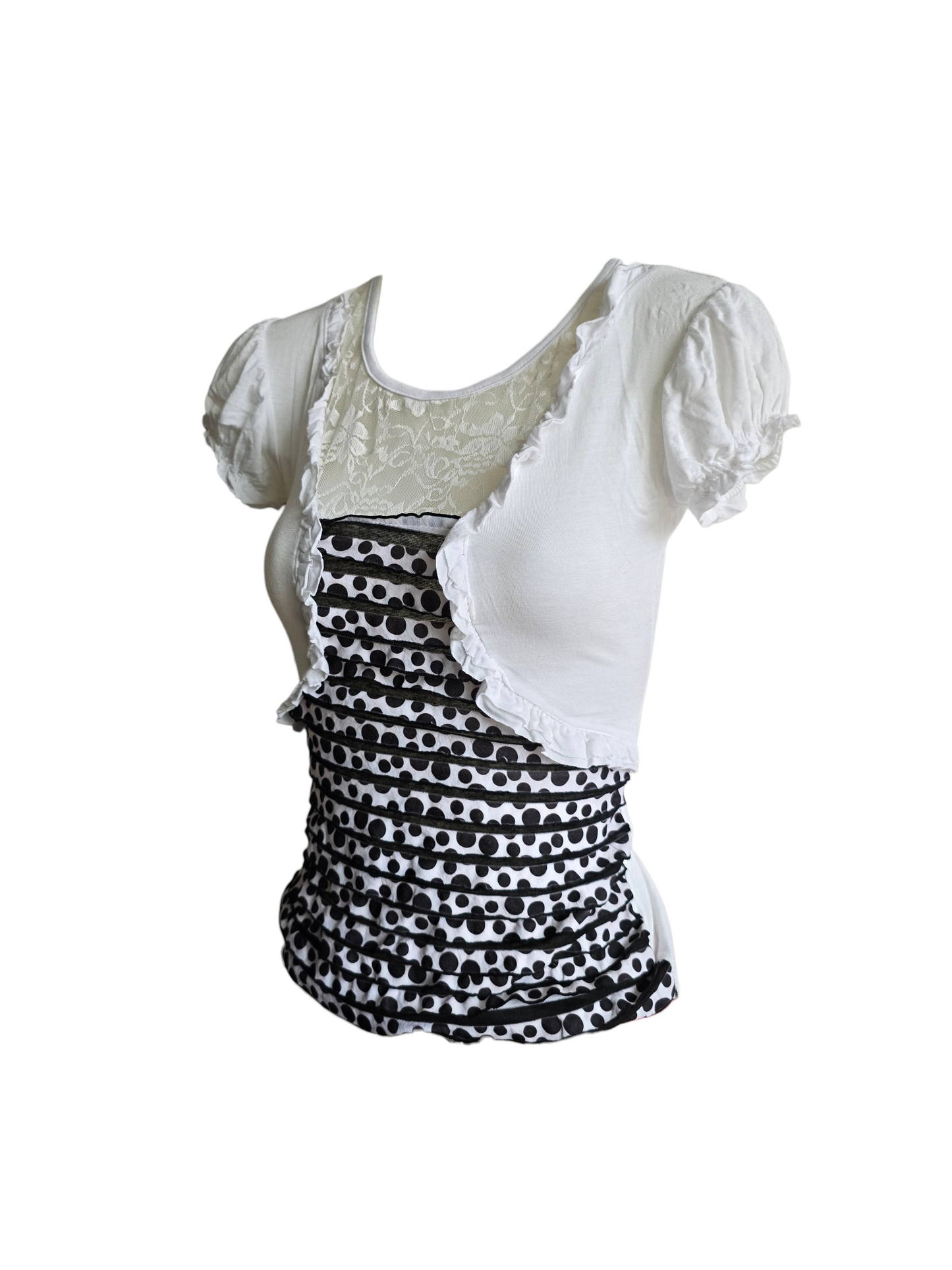 2010s vintage ruffled polka dots fitted top - zimfriperie