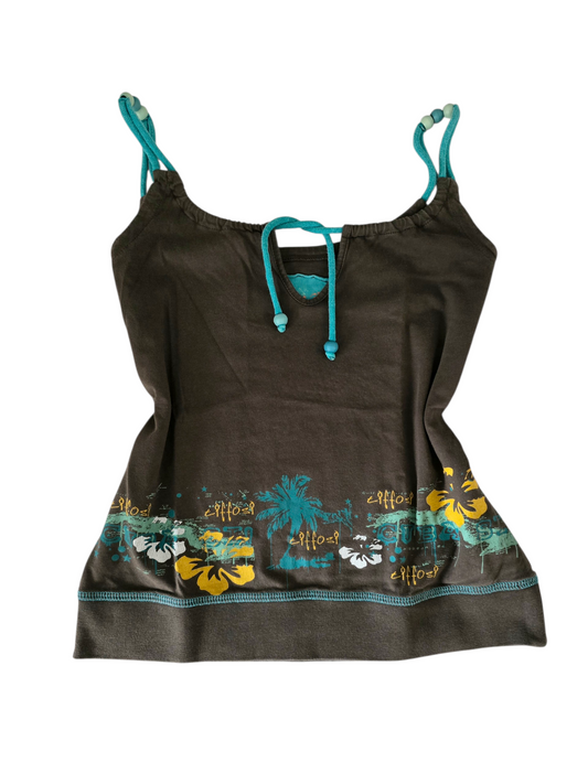 2000s vintage surfwear hibiscus teal top - zimfriperie