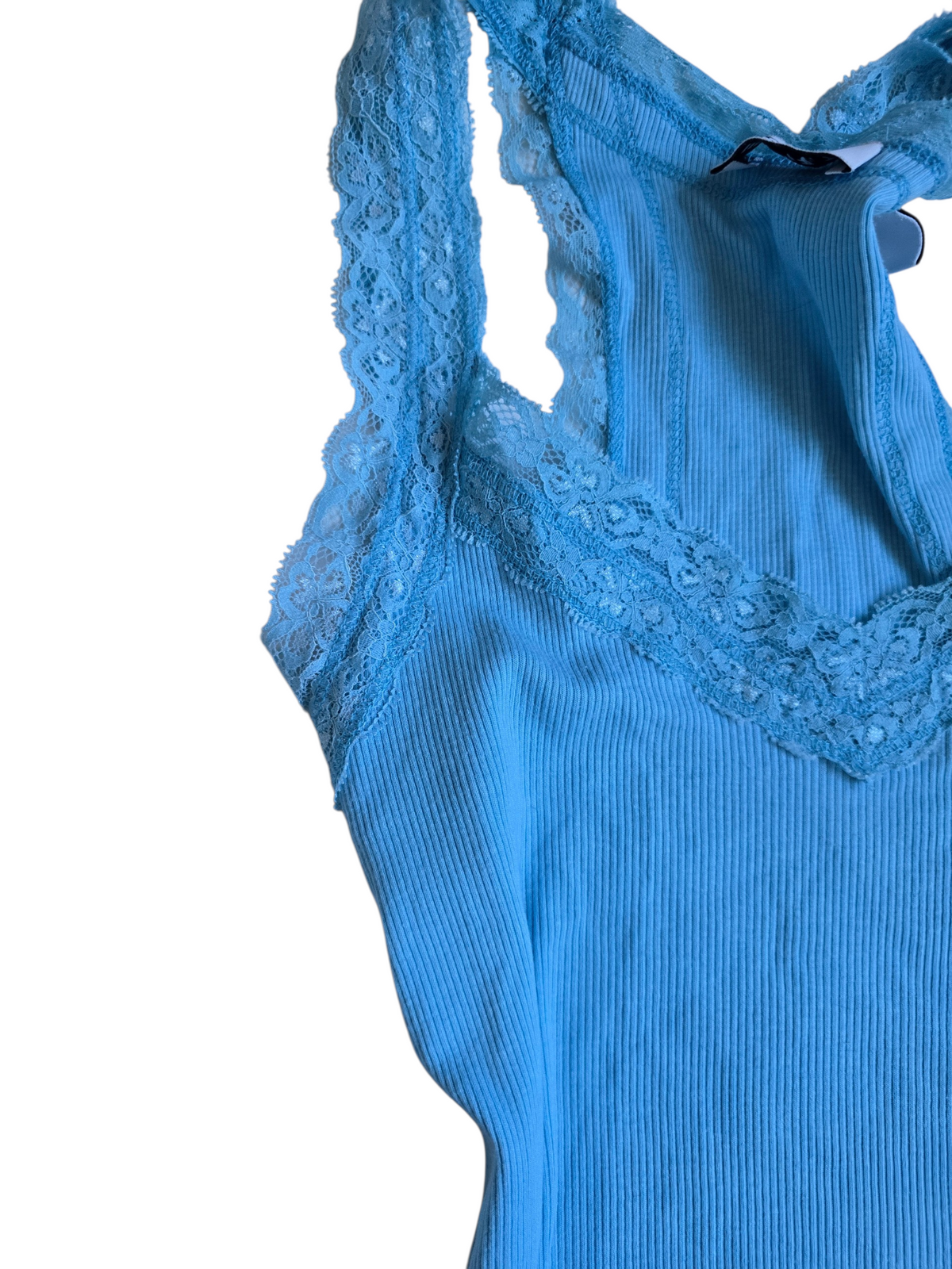 2000s vintage blue ribbed lace top
