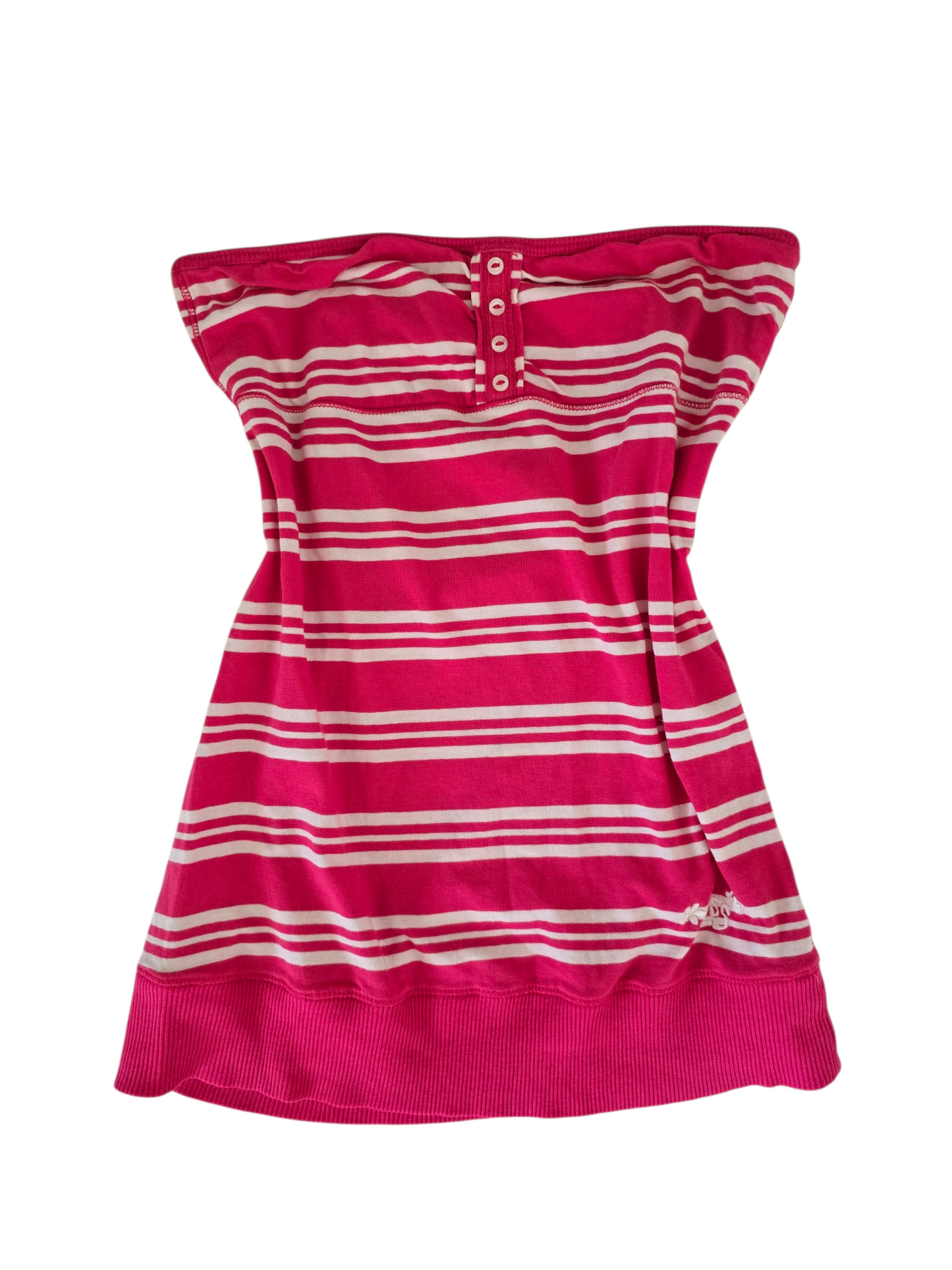2000s vintage indie sleaze pink striped strapless babydoll top