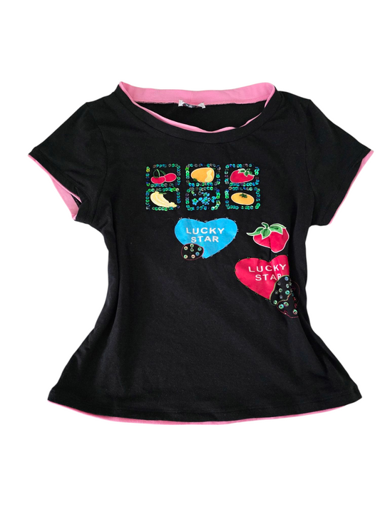 Y2k vintage sequin fruit baby tee