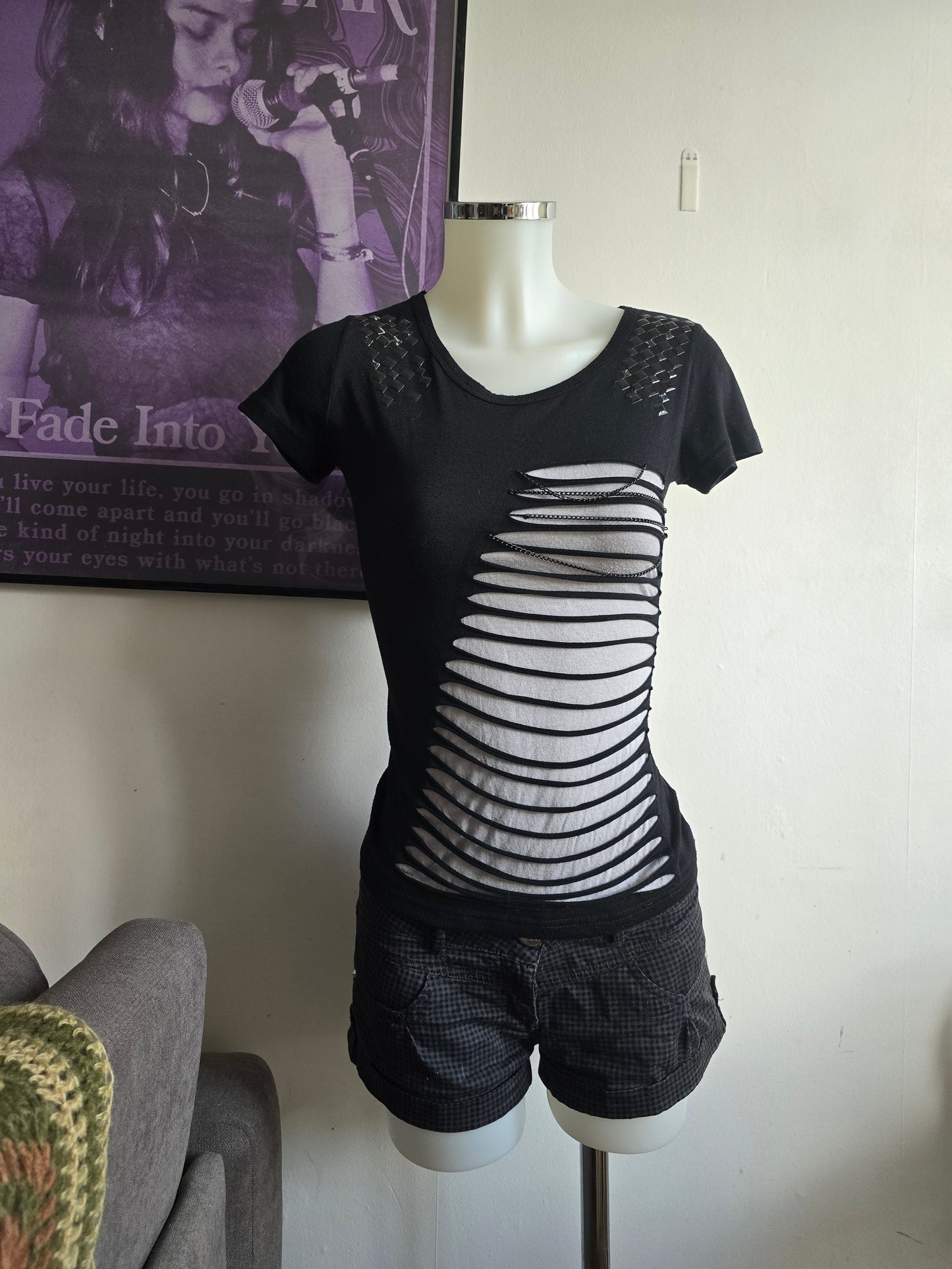 00s vintage distressed studded indie sleaze top