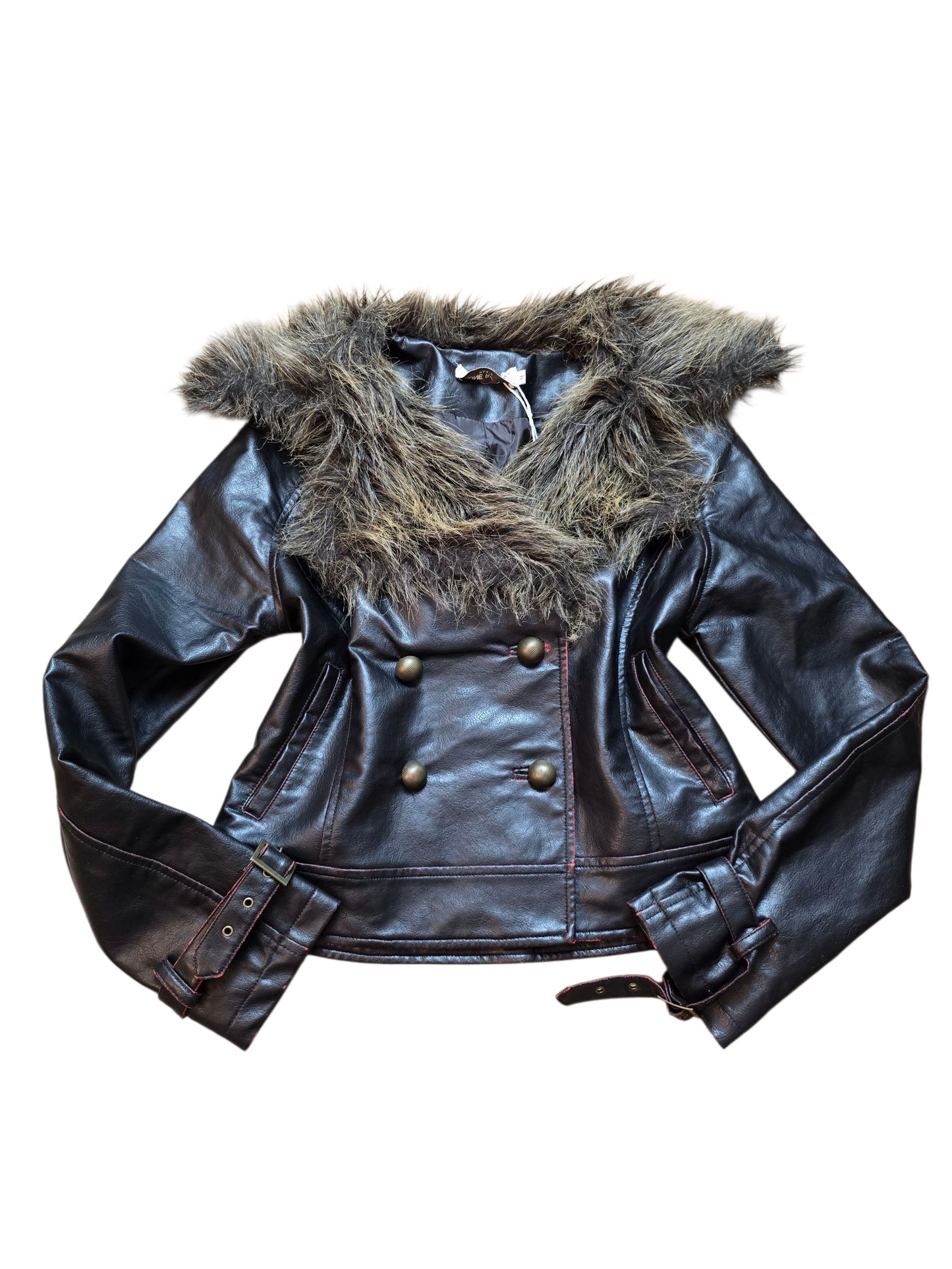 00s vintage faux fur officer jacket