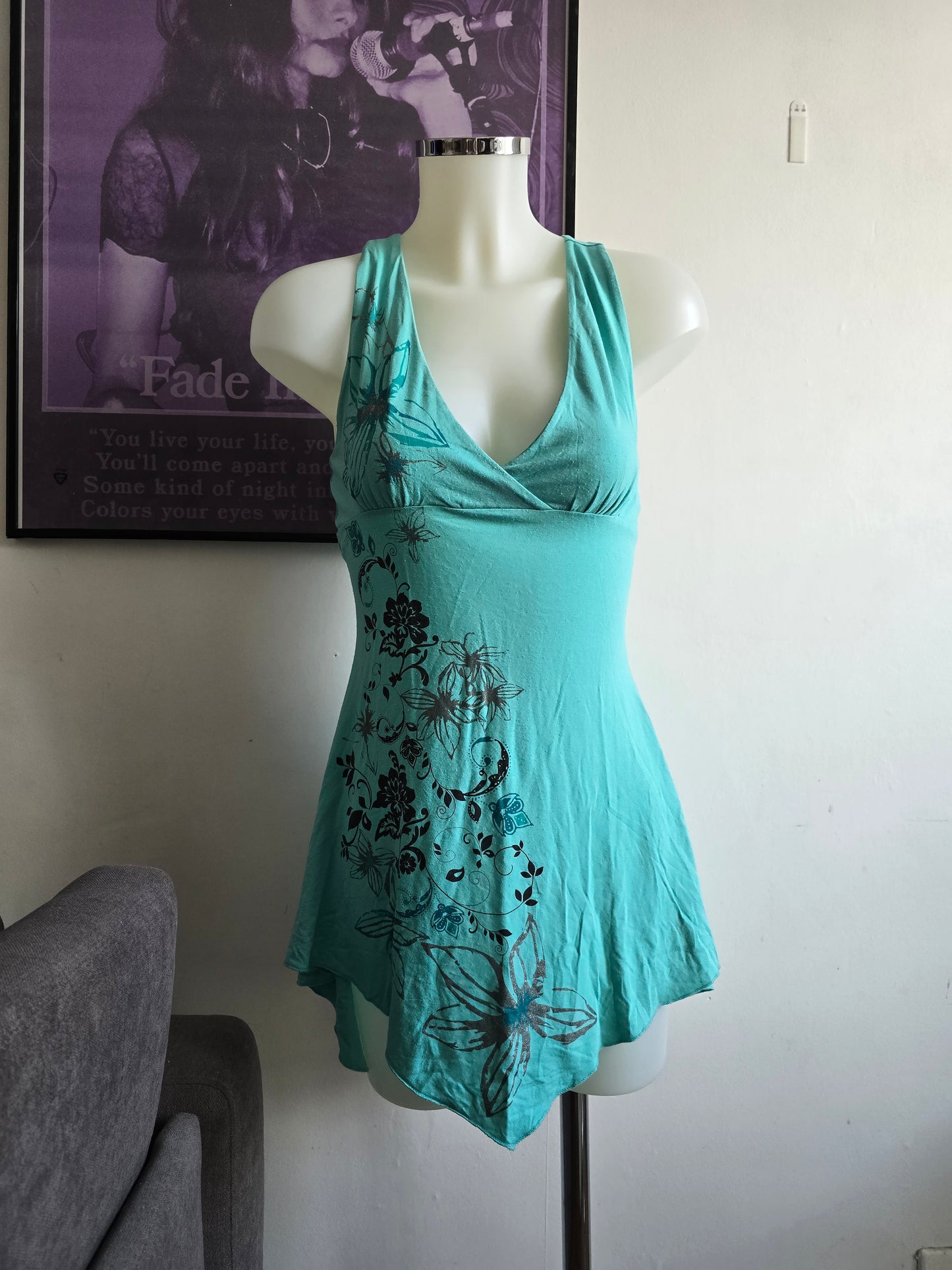 2000s vintage fairy bro hoe teal asymetric dress