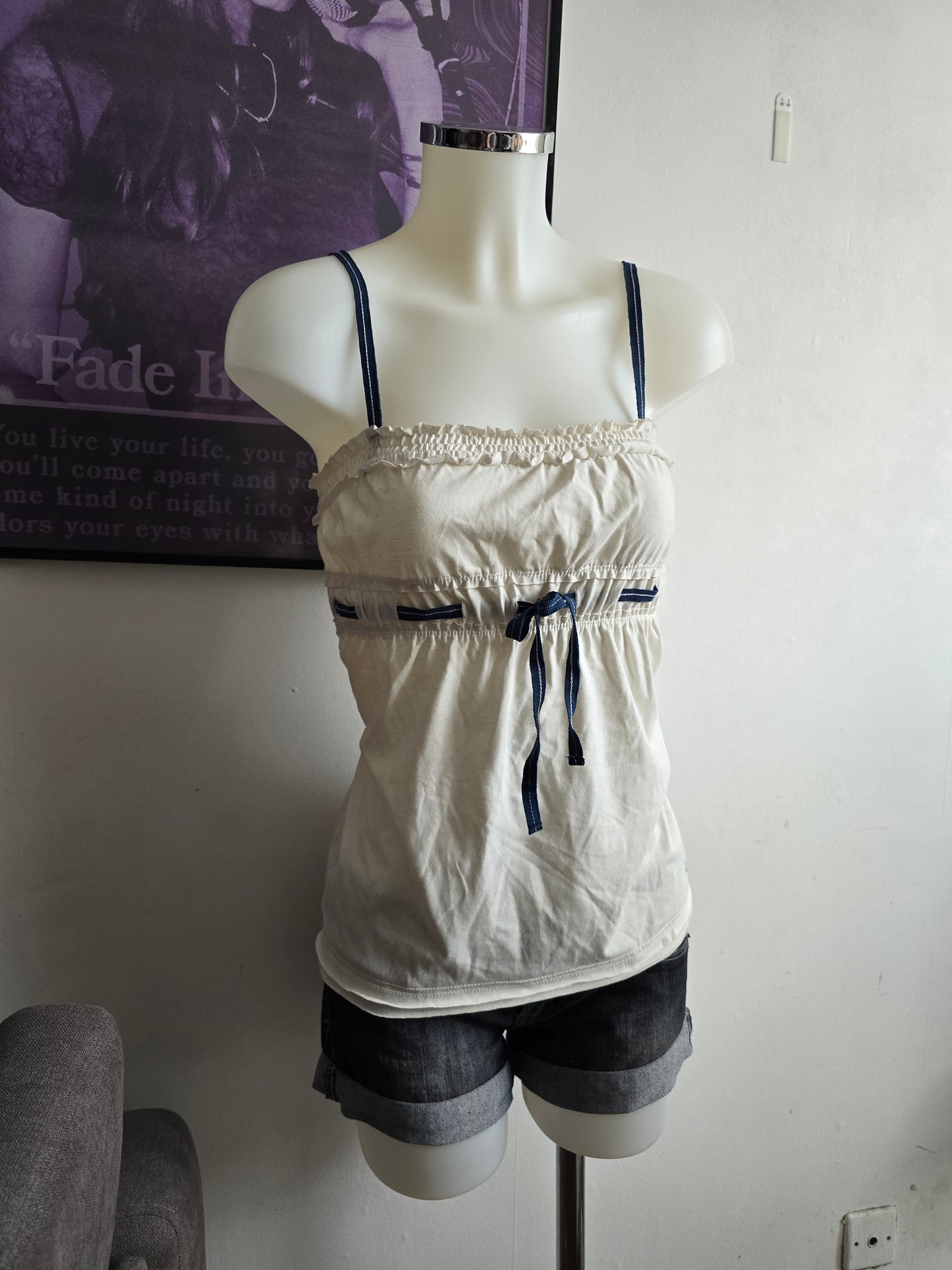2000s vintage coquette white babydoll top