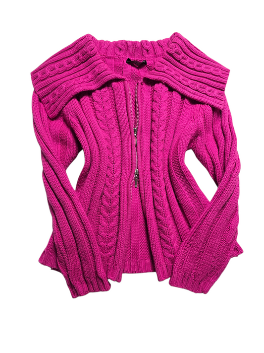 00s vintage coquette ribbed double zip knit sweater