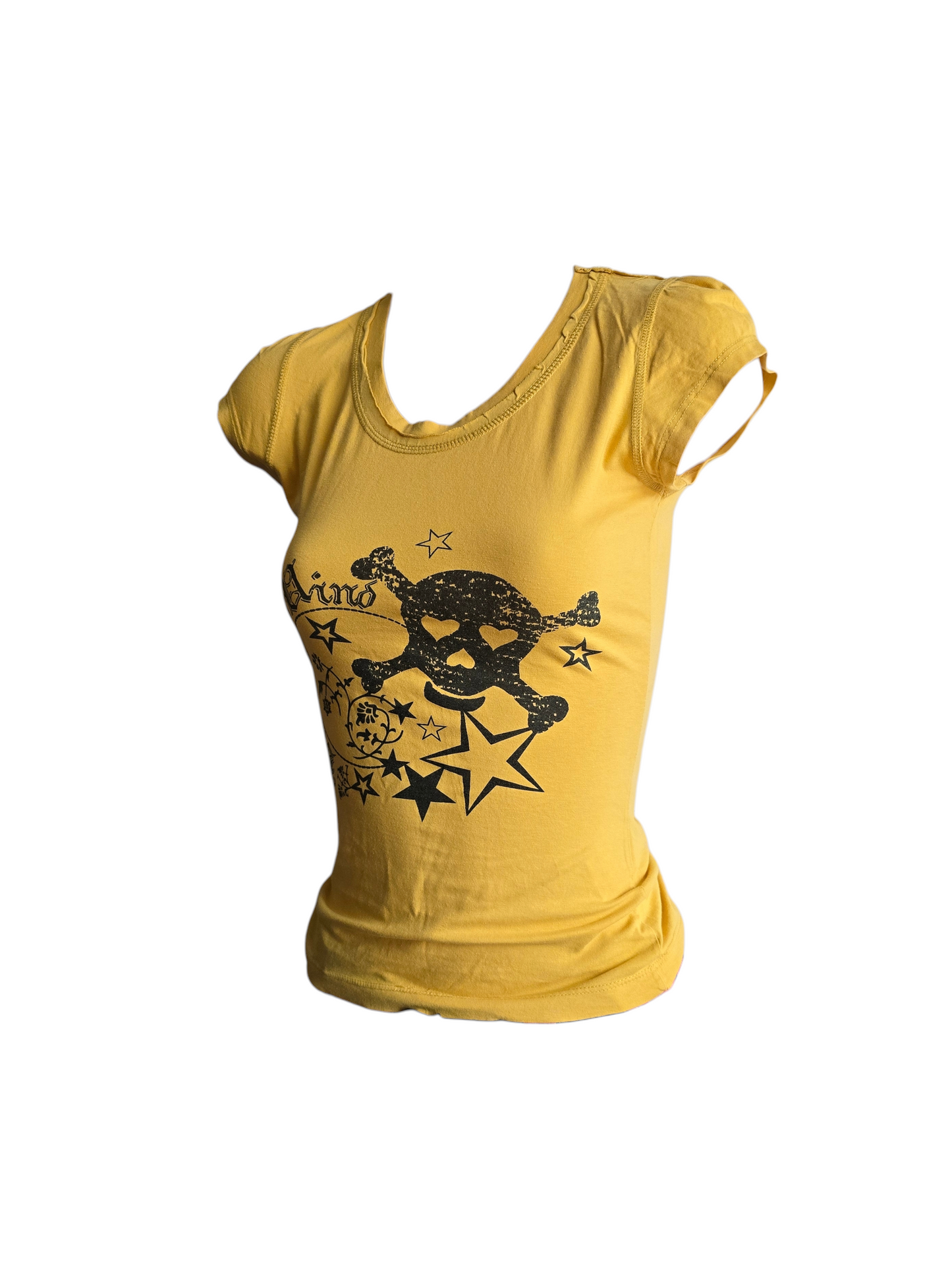 00s vintage emo yellow printed skull top - zimfriperie