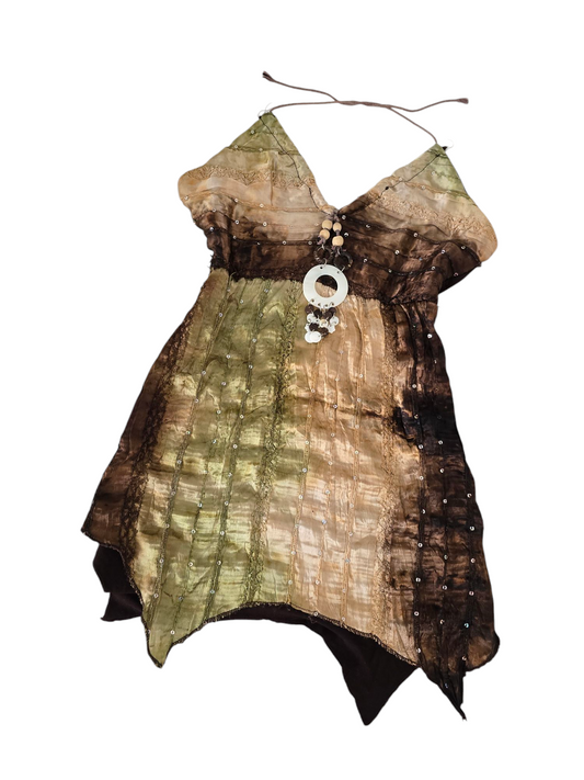 Y2k vintage bohemian sequin asymmetric backless top