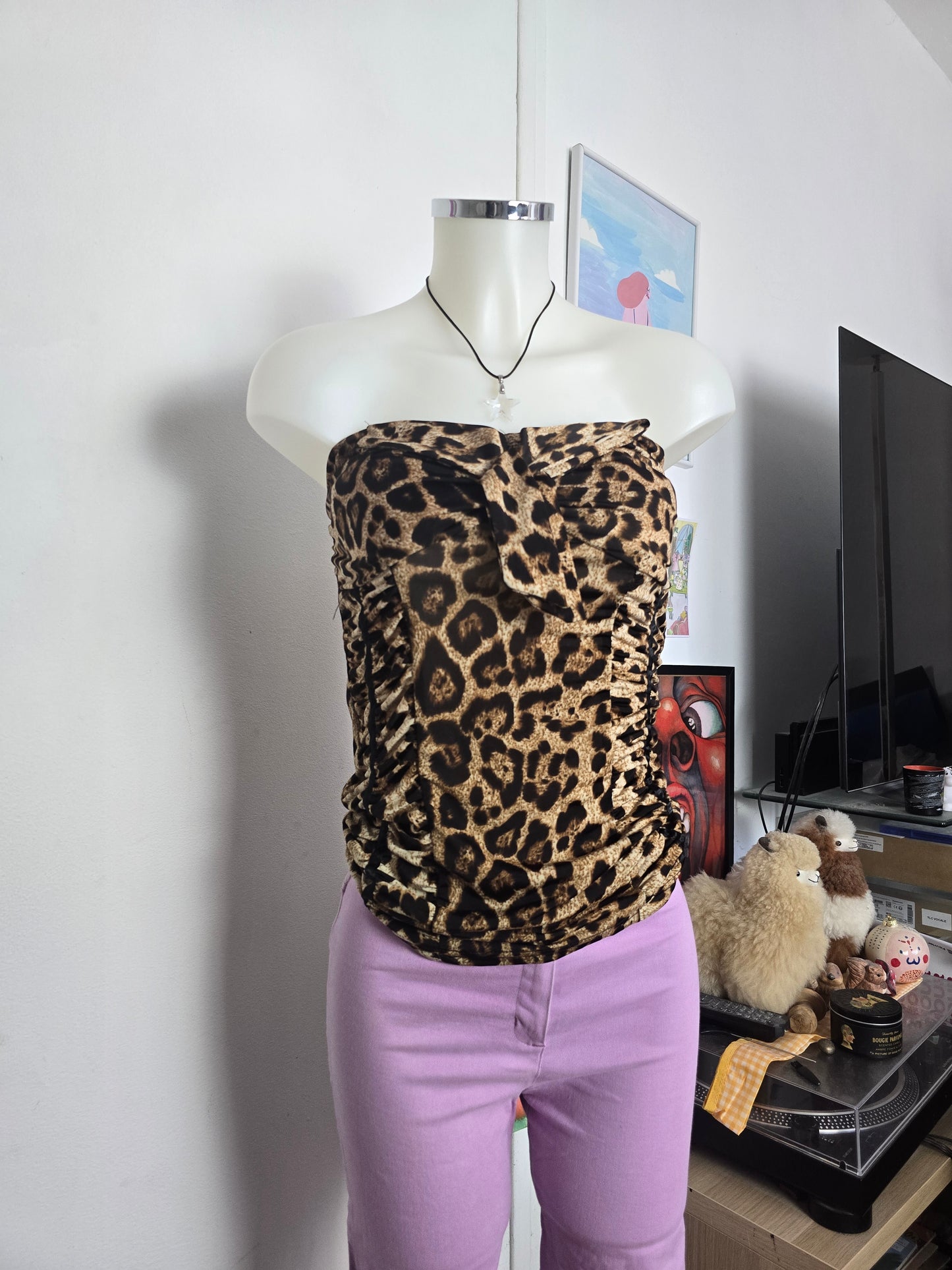 Y2k vintage mcbling leopard bustier top