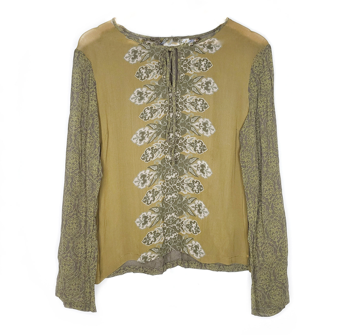 Boho vintage blouse motif hippie kaki fairygrunge forestcore 