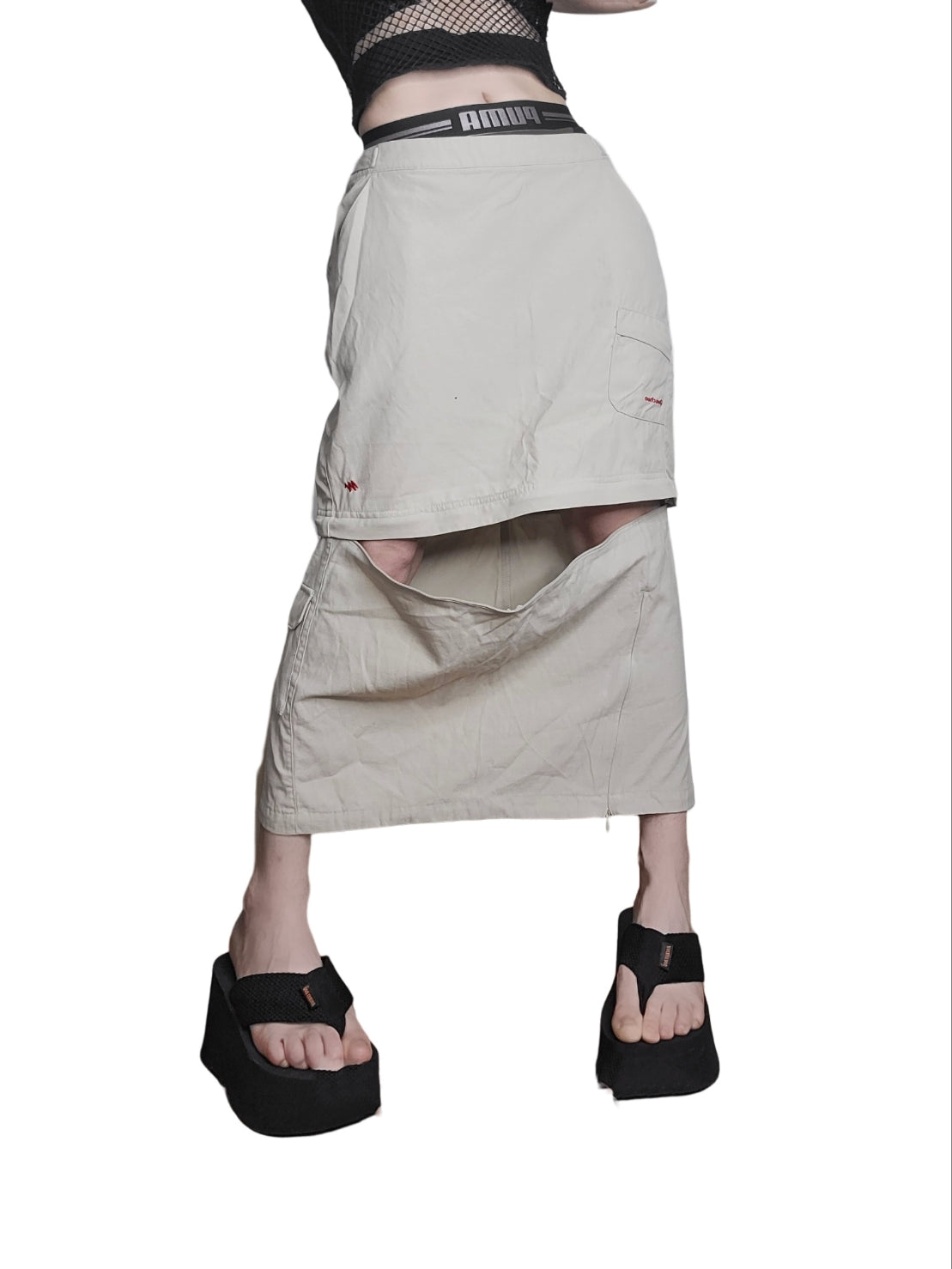 Jupe longue gorpcore sportwear cargo maxi skirt multipoches techwear zip 90s