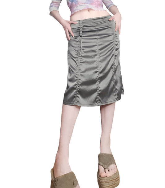 Jupe kaki techwear froncée 2000s vintage y2k satin