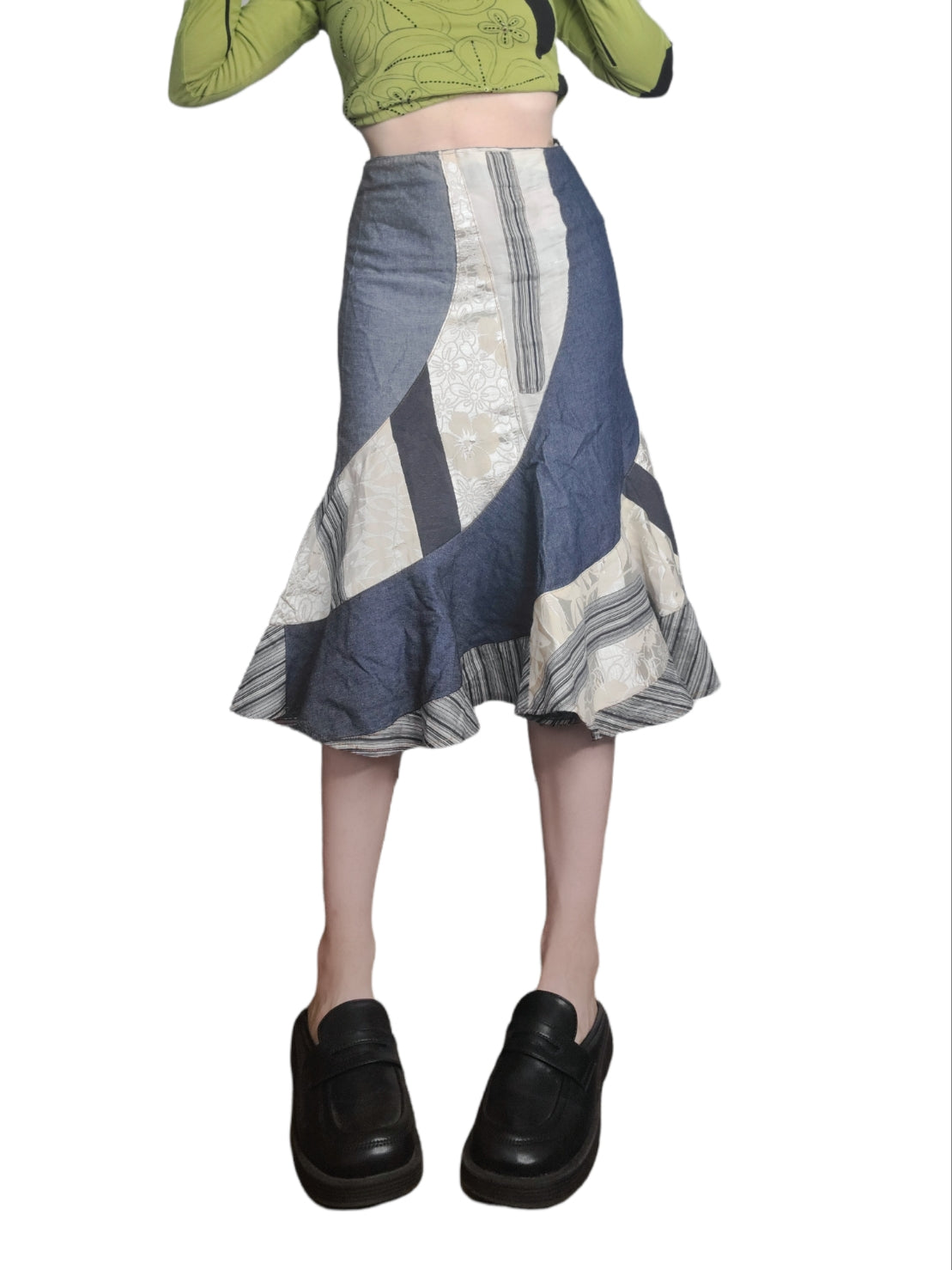 Jupe longue vintage harajuku maxi skirt jean patchwork archive fashion bohem y2k
