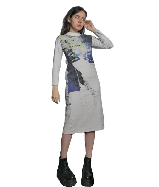 Maxi skirt robe vintage longue printed cyber cybery2k harajuku rave archive fashion futuristic