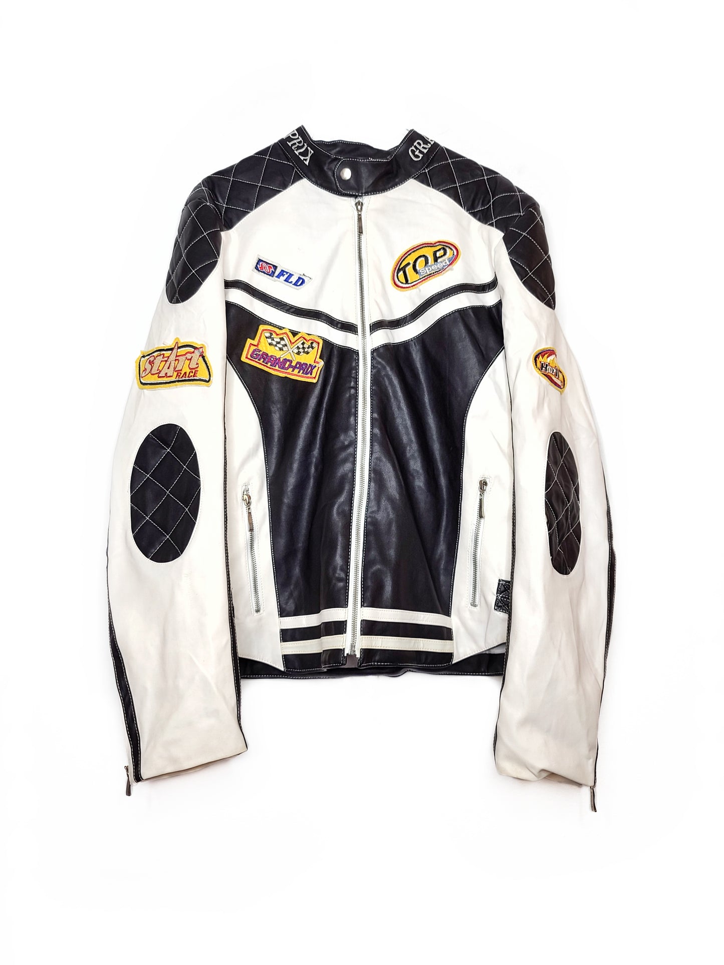 Veste biker similicuir vintage motard ecussons oversize