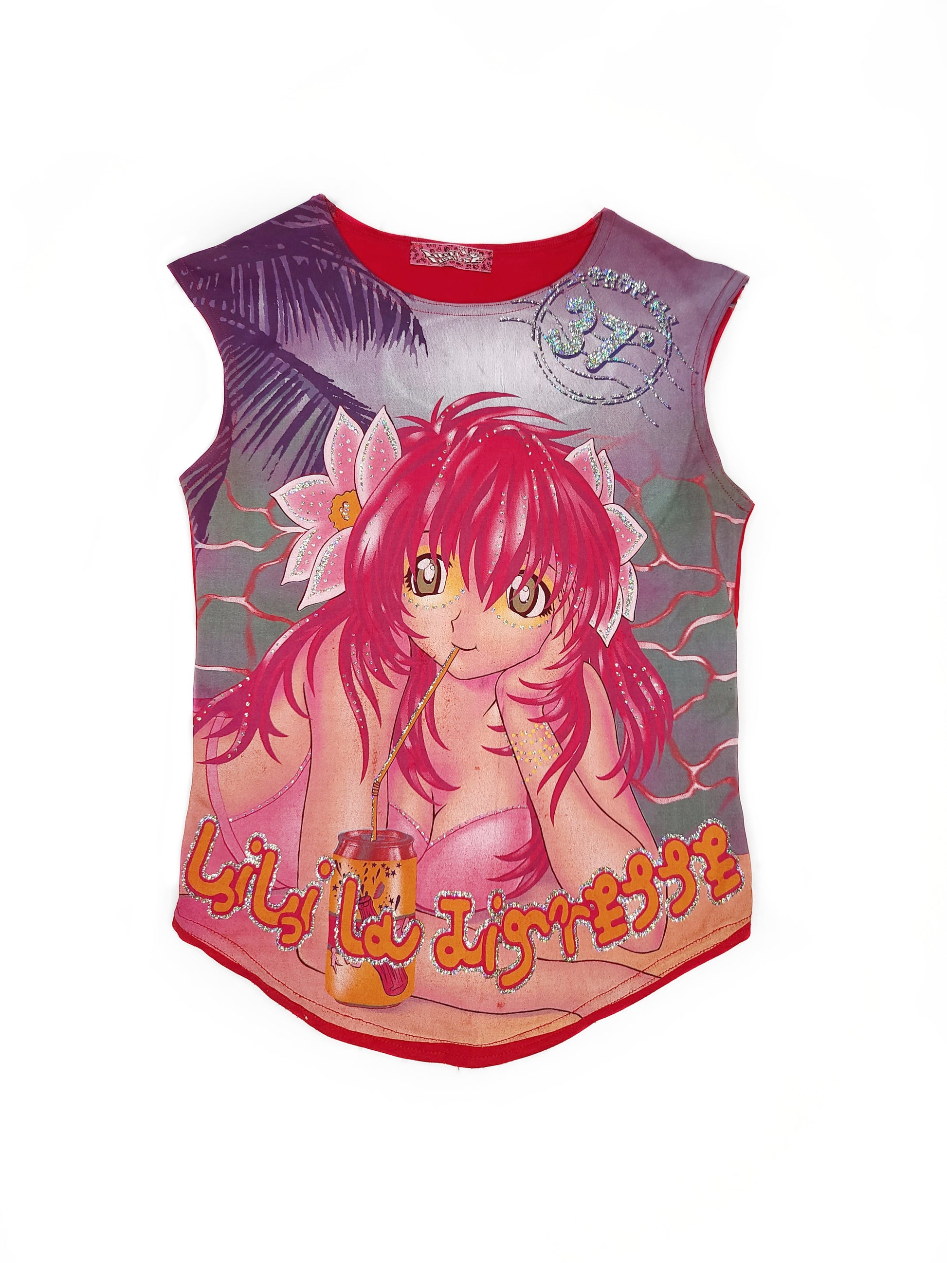 Top manga printed japan harajuku mesh top japan croptop tank girly anime lili la tigresse y2k kidcore