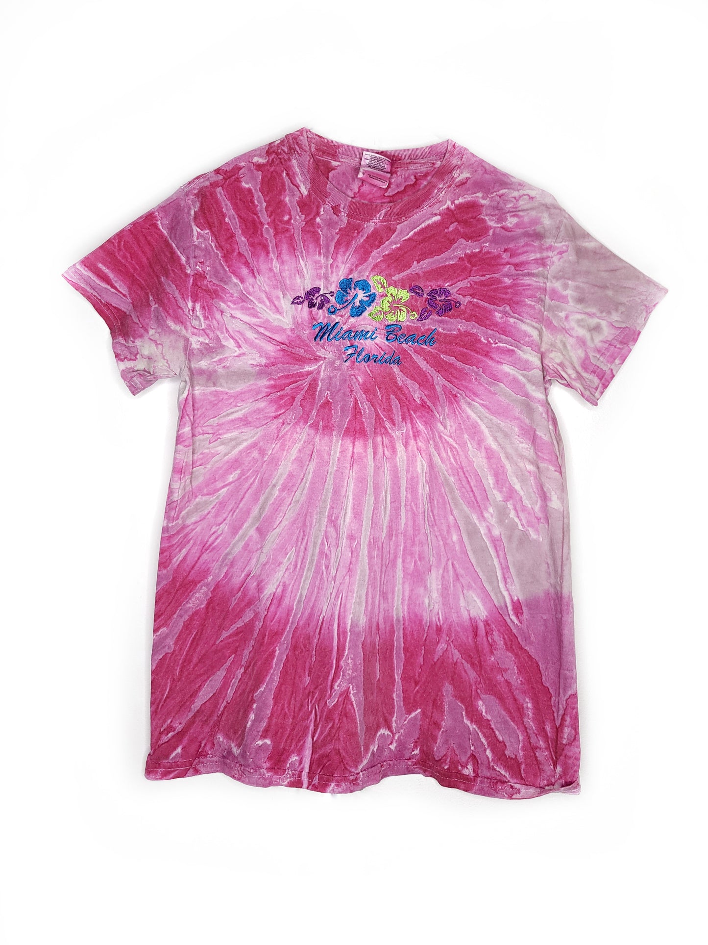 Tshirt tie and dye rose 80s streetwear funky miami beach flocage vintage oversize floride hibiscus psyche