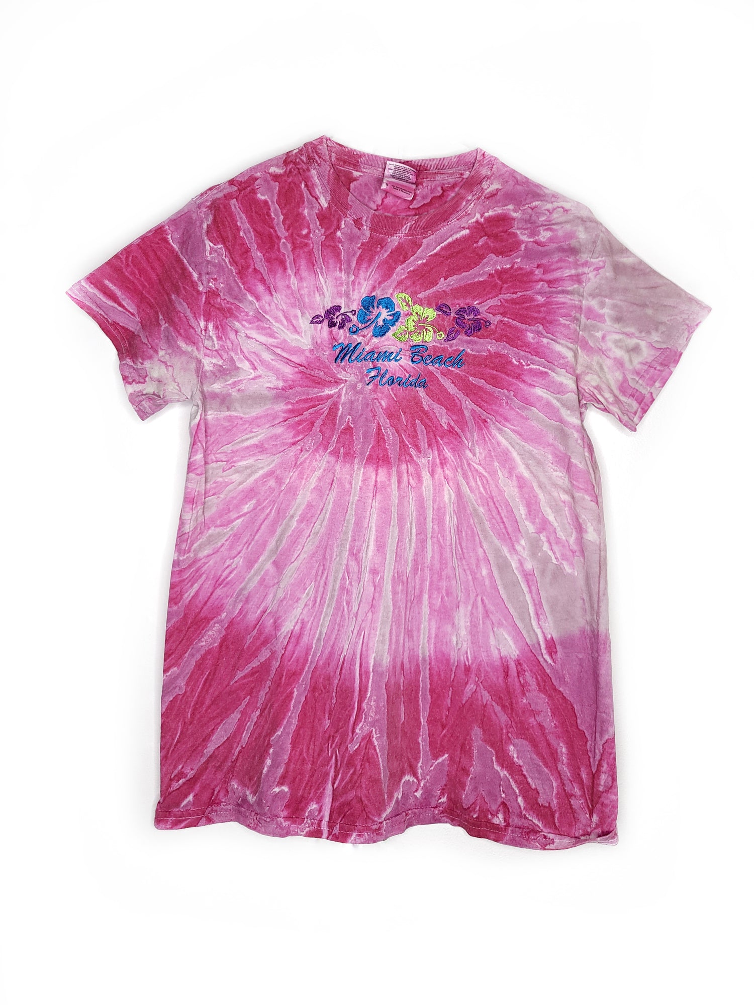 Tshirt tie and dye rose 80s streetwear funky miami beach flocage vintage oversize floride hibiscus psyche