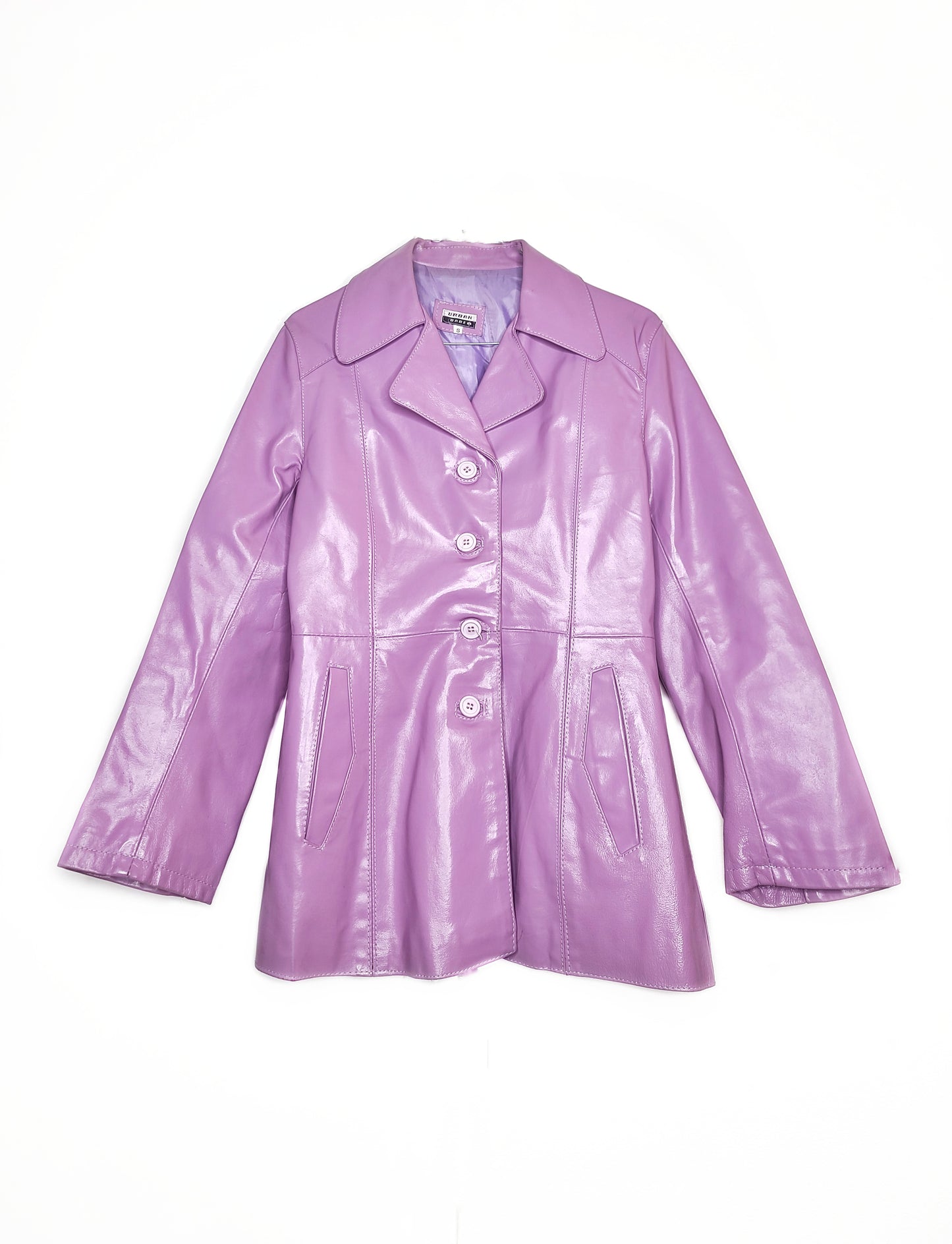Veste vintage 70s rose violette similicuir vegan viscose cintree pastel fancy seventies