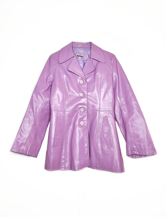 Veste vintage 70s rose violette similicuir vegan viscose cintree pastel fancy seventies