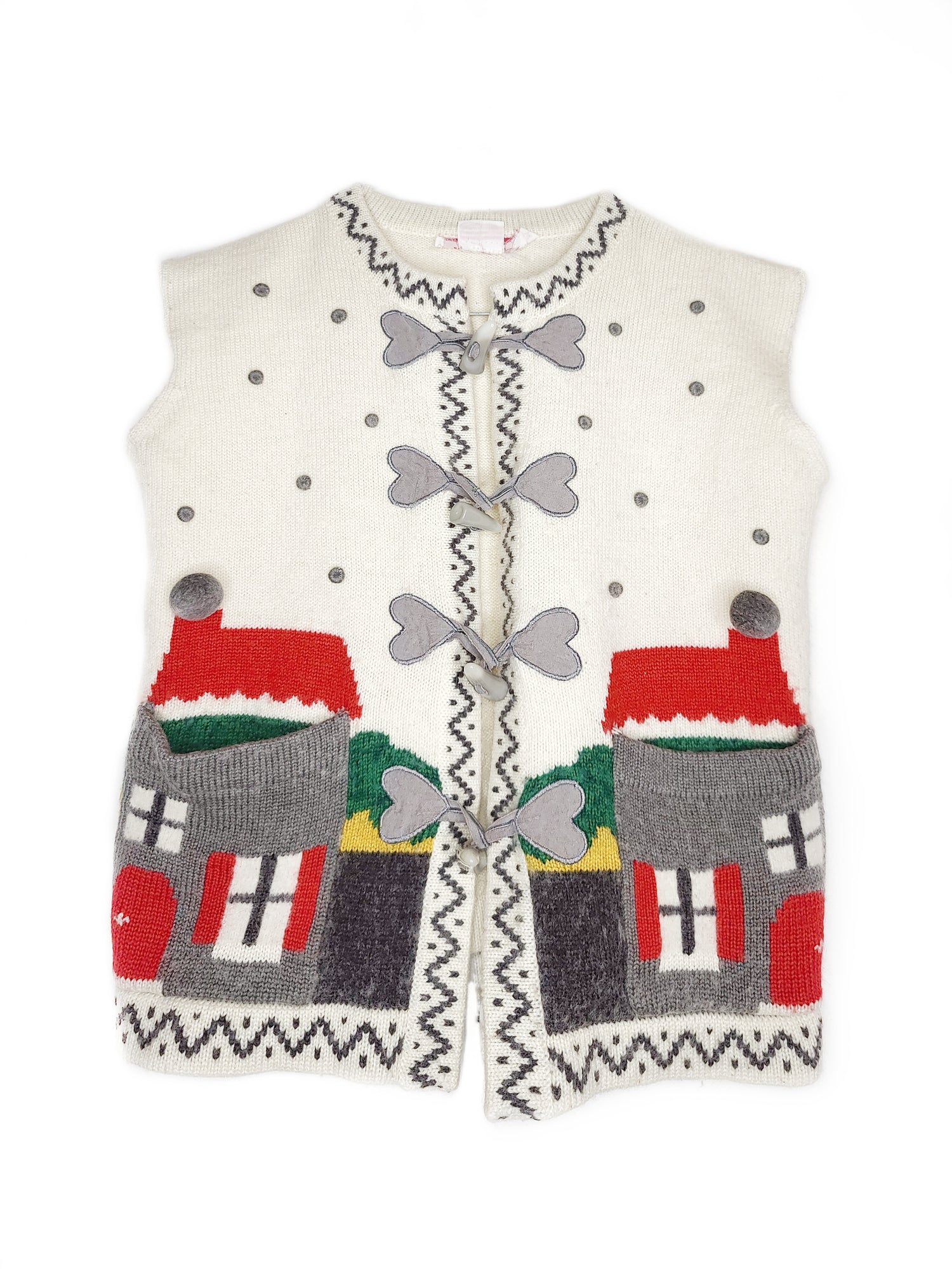 Pull vintage cute kawaii archive tricot crochet sans manches motif maison coeur mignon pastel fancy cottage cottagecore