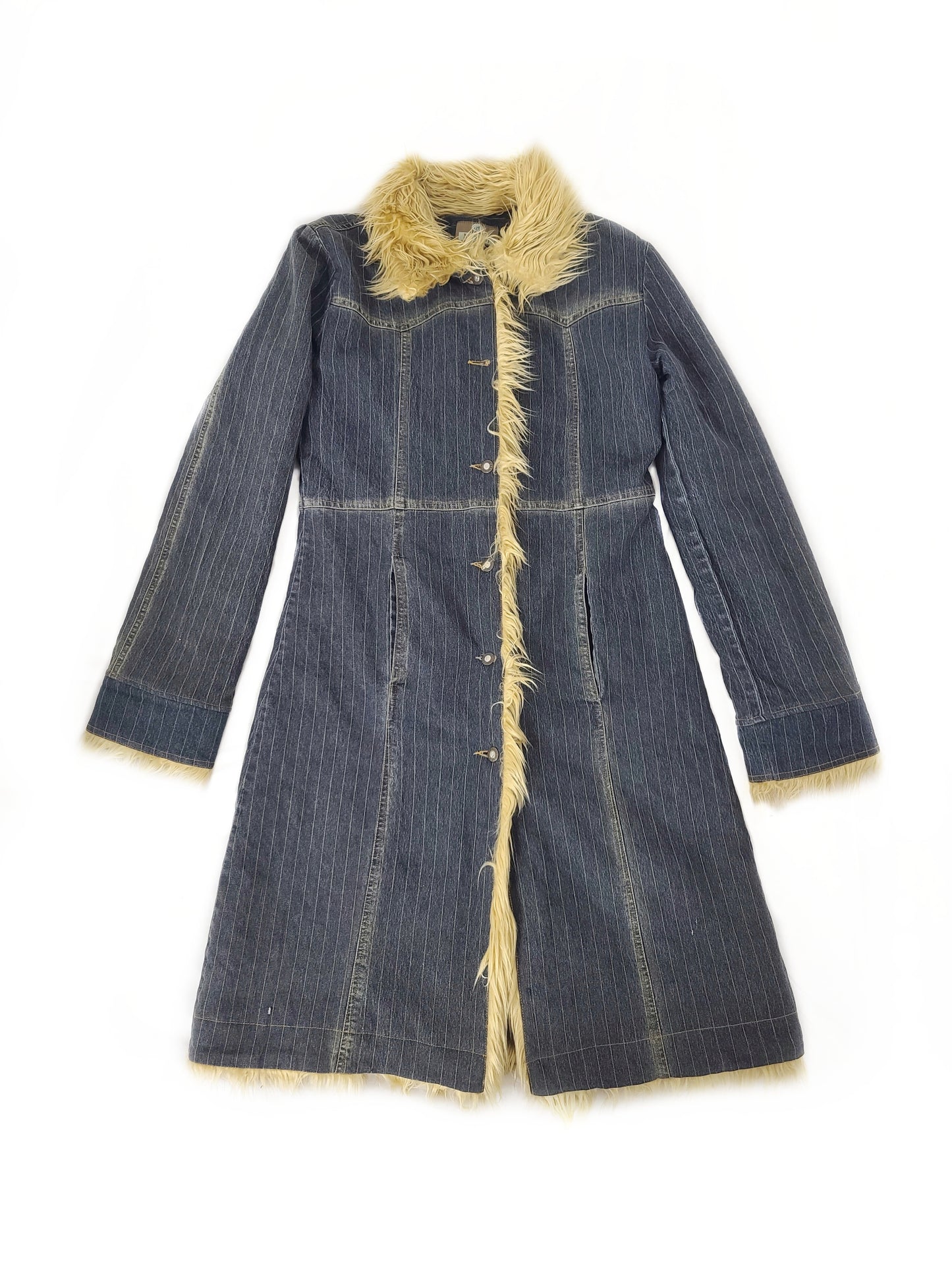Manteau vintage en jean afghan 2000s y2k fausse fourrure bratz glam
