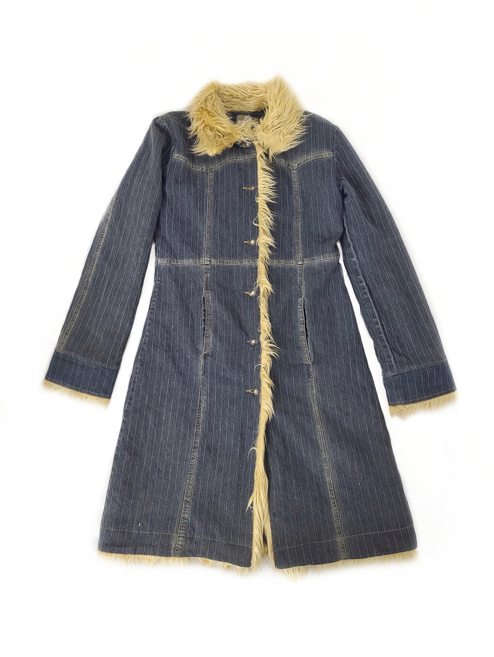 Manteau vintage en jean afghan 2000s y2k fausse fourrure bratz glam