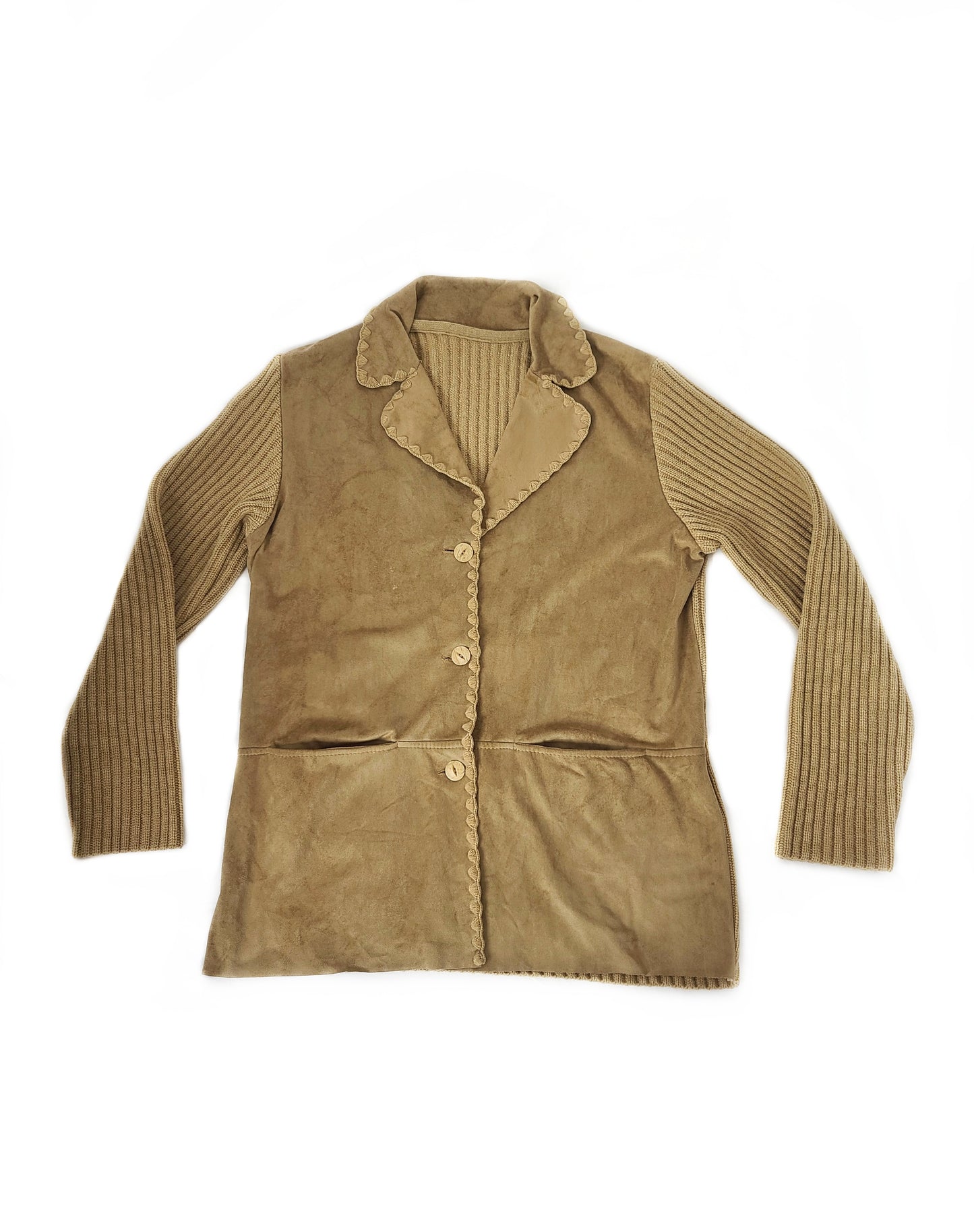 Cardigan vintage made in europe suedine daim earthytones bohem cottagecore 