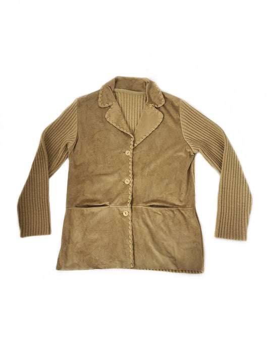 Cardigan vintage made in europe suedine daim earthytones bohem cottagecore 