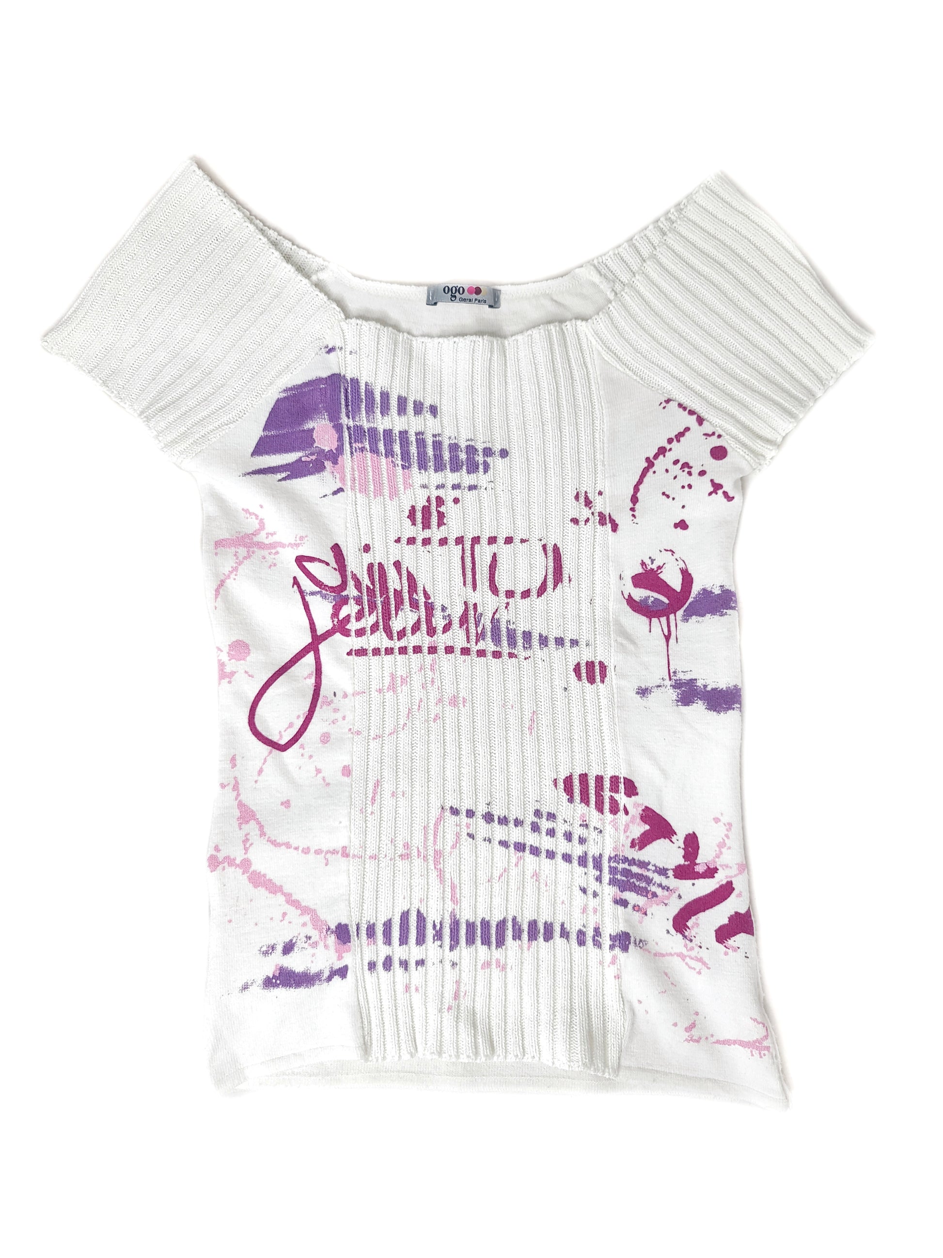 Top graphic print elastique tag y2k 2000s epaules nues streetwear cybery2k punk