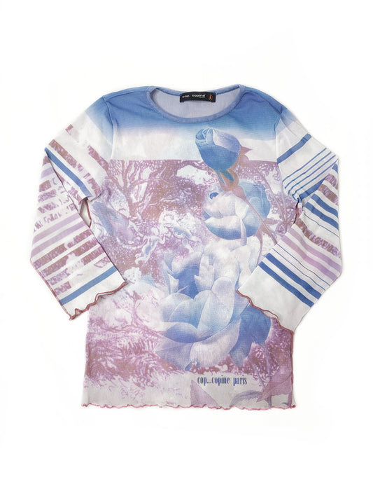 Mesh top 90s y2k cop copine vintage 2000s printed fleurs image photo