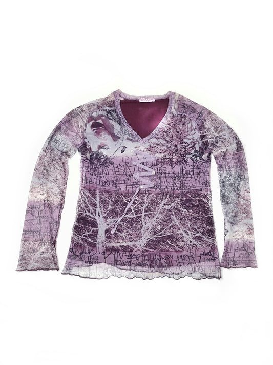 Mesh top y2k aesthetic 2000s grunge emo indie printed text