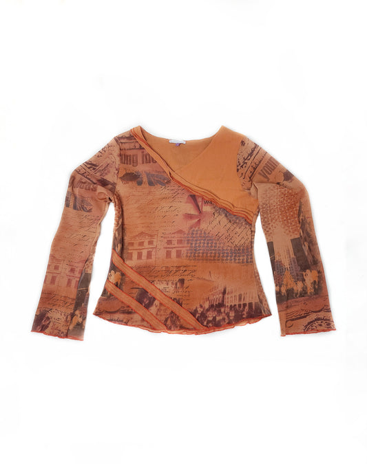 Y2k top mesh cybery2k printed imprime text photo bohem boho indie