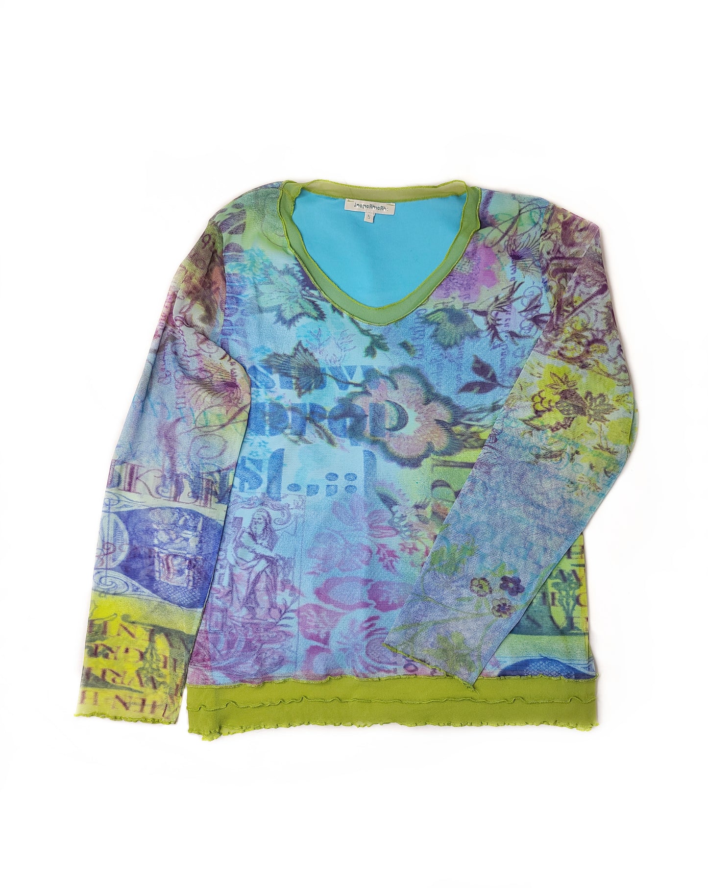 Top mesh vintage y2k 2000s multicolore printed graphic imprime fleurs textes indie style