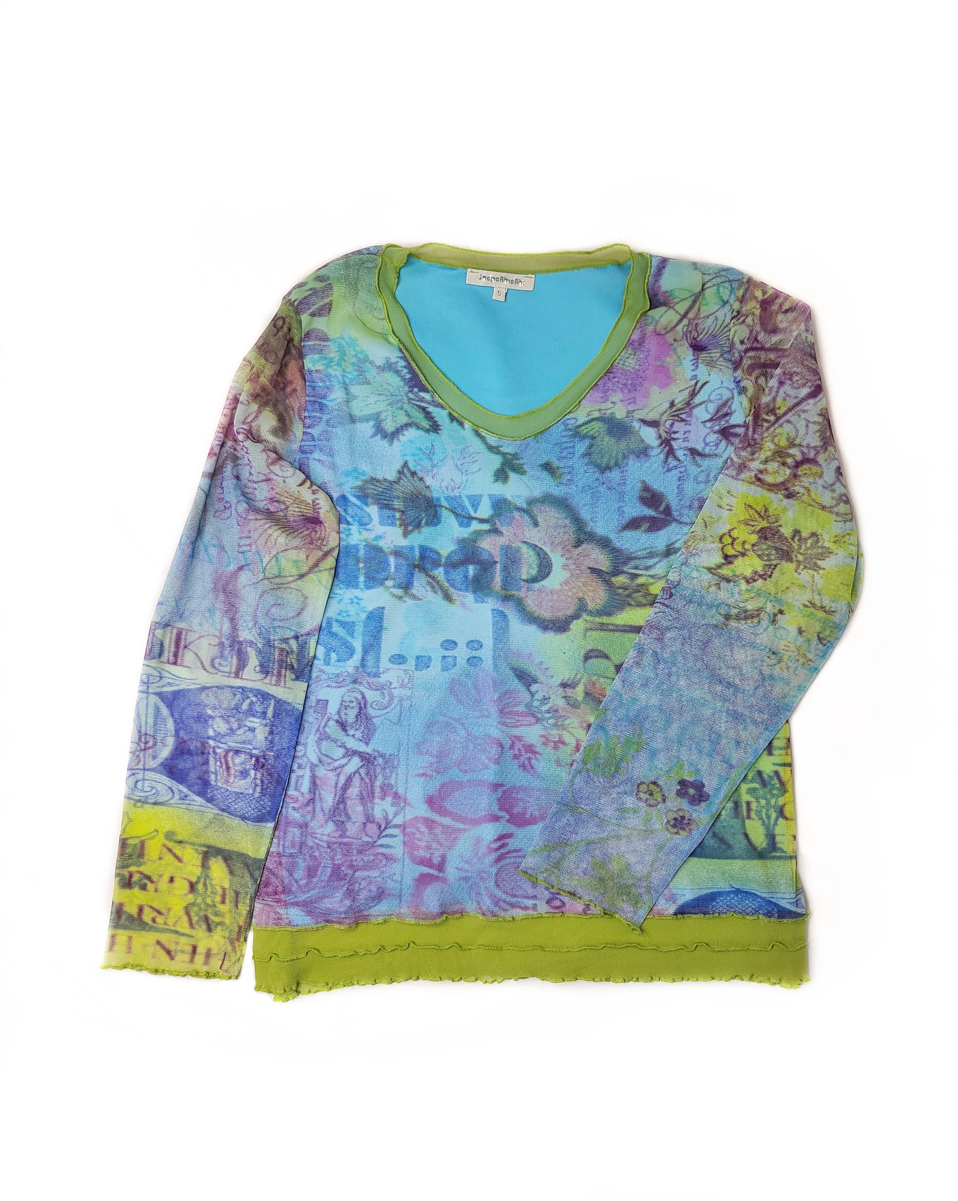 Top mesh vintage y2k 2000s multicolore printed graphic imprime fleurs textes indie style